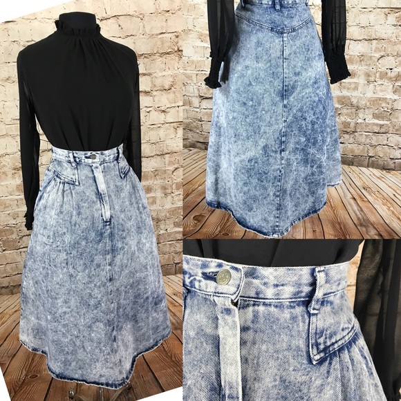 80s denim skirt outfit